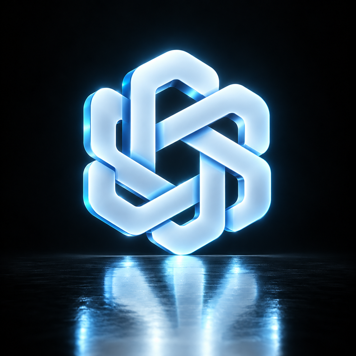 OpenAI Codex logo glowing in icy blue light on a dark reflective background