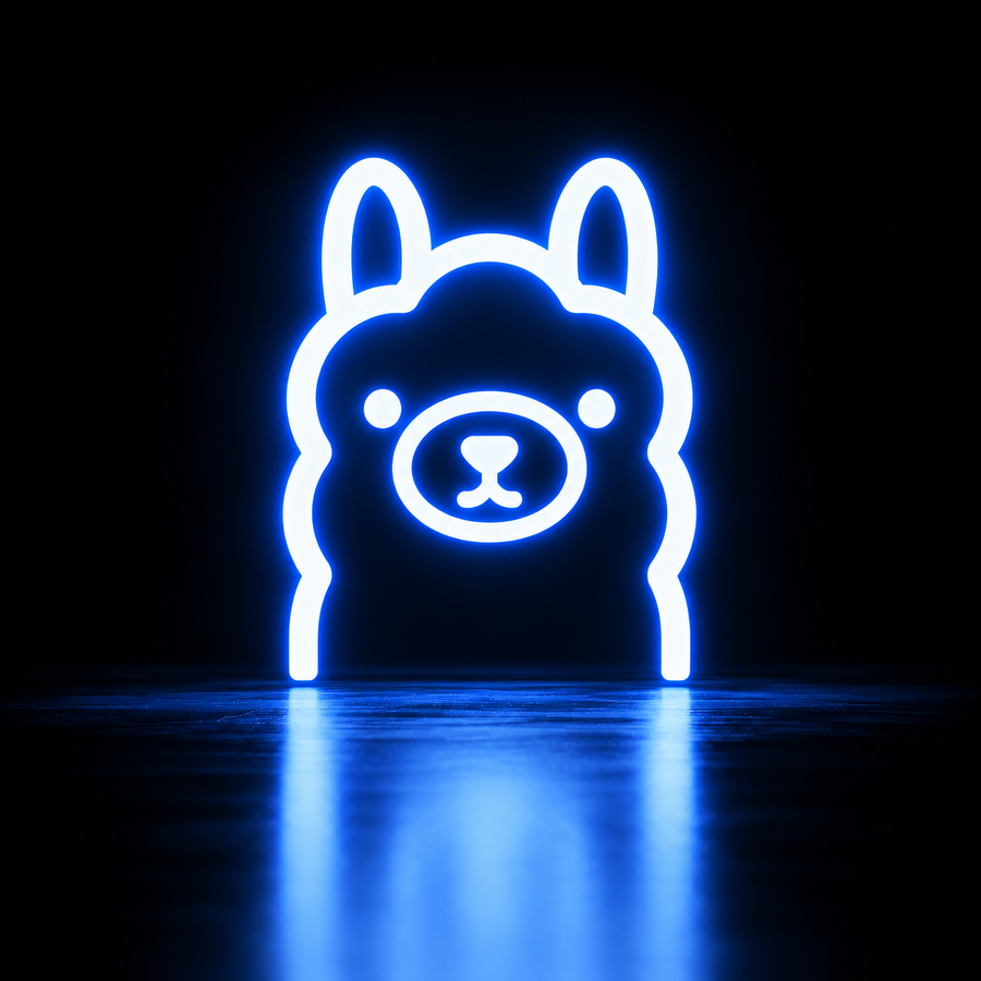 Ollama AI logo glowing in blue neon on a dark background