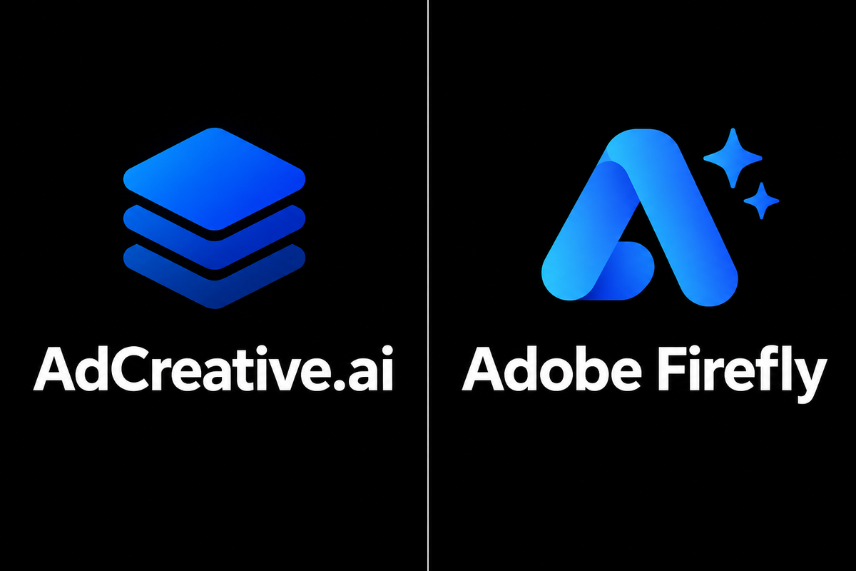 AdCreative.ai blue logo on a black background for the 2026 review