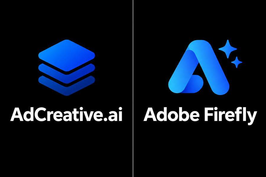 AdCreative.ai blue logo on a black background for the 2026 review