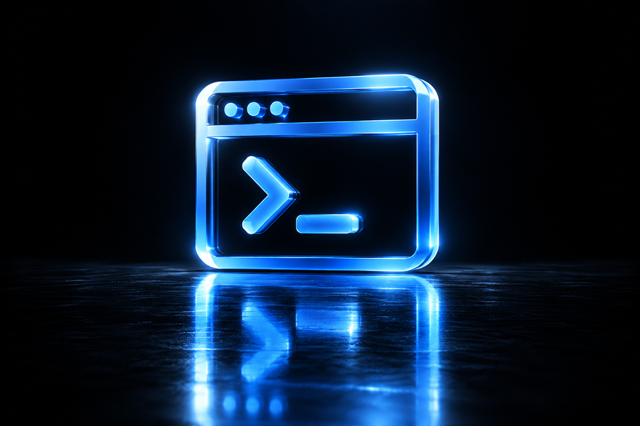Aider AI terminal coding assistant icon glowing blue above a reflective dark surface