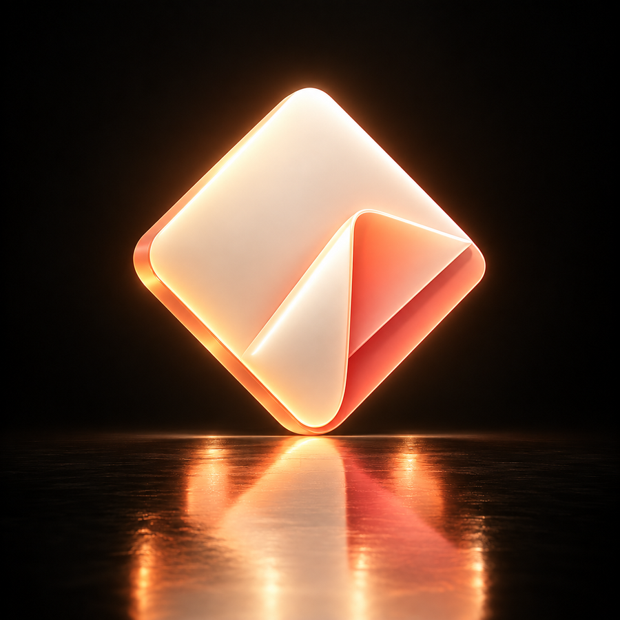 Napkin AI logo glowing in warm orange light on a dark reflective background